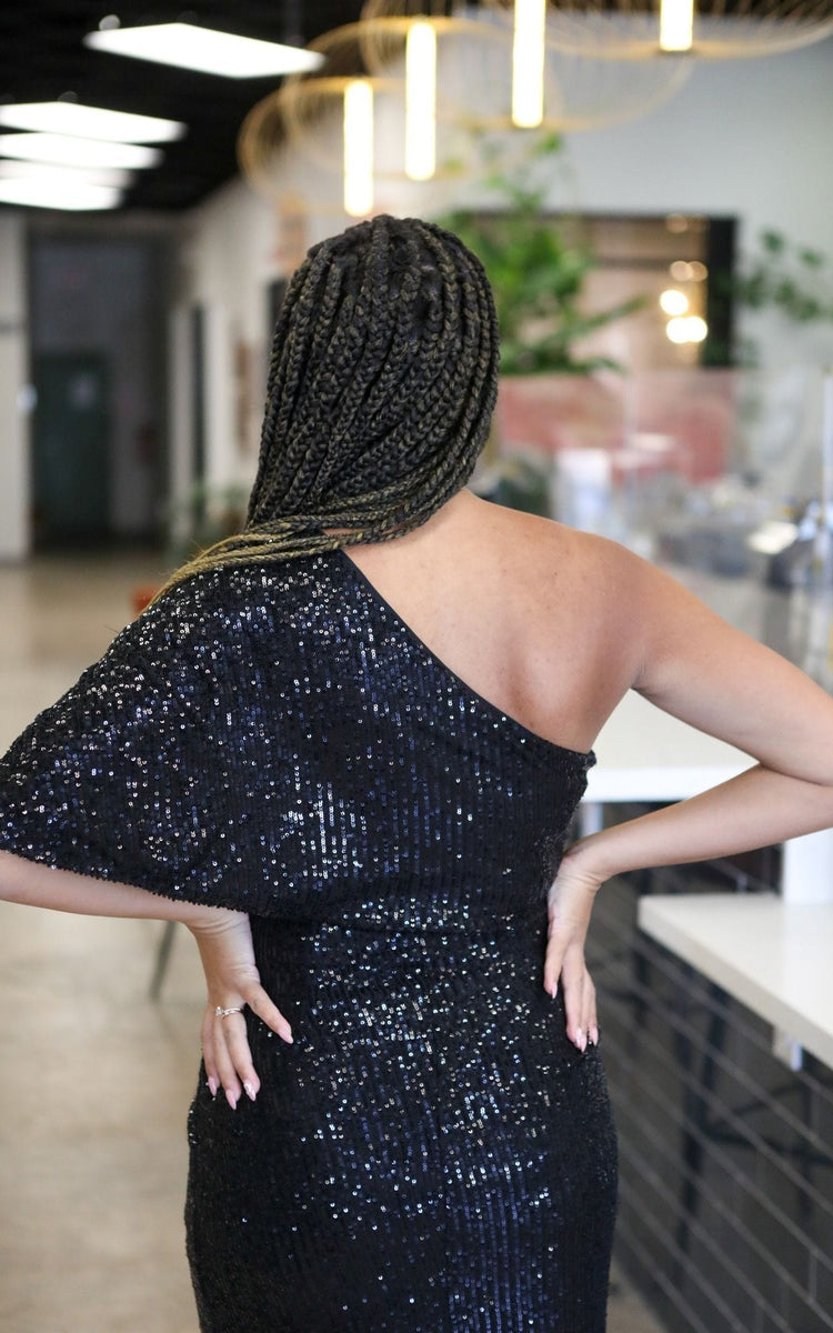 black one shoulder sequin dress Sequin Sen Dress Small